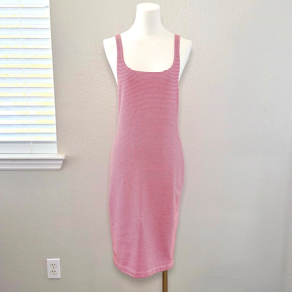 Zara Trafaluc 2010's Classic Midi Dress Bodycon Red White Striped Nautical L - Picture 3 of 11